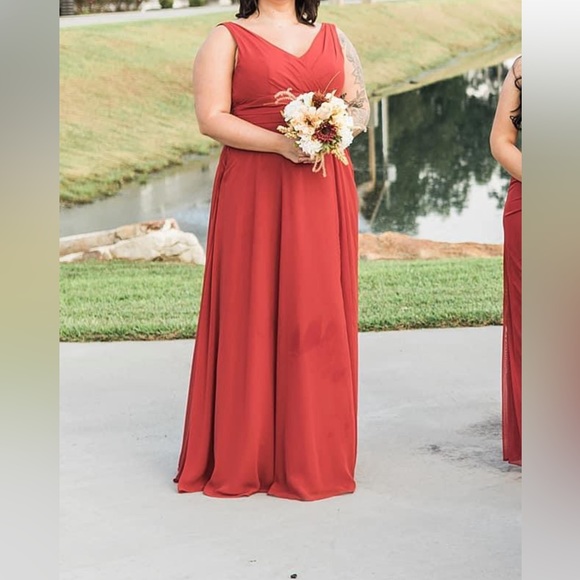 Azazie Rust Orange Aline Full Length Formal Dress - Picture 2 of 7